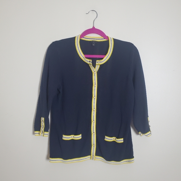 Talbots Navy Blue Button Down Cardigan, Size Mp - Picture 1 of 8